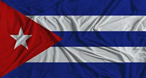 Caribbean Country Flags Drucke: Cuban flag with fabric texture background