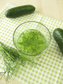 Empty Plate Food Photography Drucke: Cucumber juice with dill