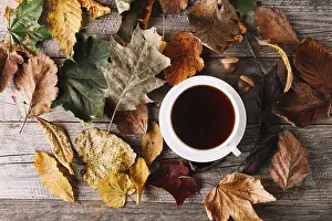 Modern Food Photography Drucke: Cup coffee leaves