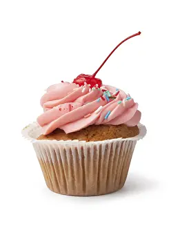 Plain Colored Background Drucke: Cupcake on a white background