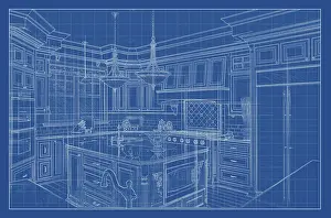 DIY Kitchen Renovation Plans Drucke: Custom kitchen blueprint design drawing