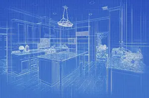Residential Building Plans Drucke: Custom kitchen blueprint design drawing