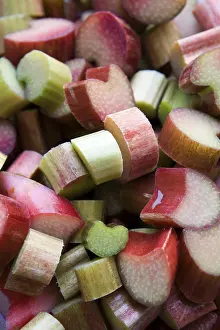 Close Up Rhubarb Drucke: Cut rhubarb in detail