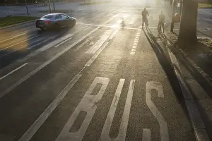 Cycle Path Germany Drucke: Cycle path against the light. Marking on the road