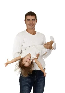 White Background Family Photo Drucke: Dad and daughter in the studio on a white background
