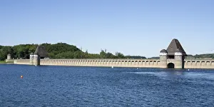 Hydroelectric Power Station Germany Drucke: Dammed up Mohnesee in front of the dam wall