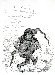 Mythical Creature Drawing Drucke: Dancing leprechaun in moonlight