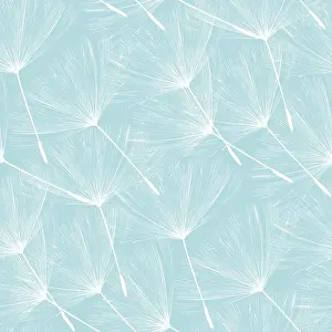 Seamless Floral Design Drucke: Dandelions floating over blue, vector seamless pattern