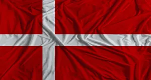 Danish Flag Drucke: Danish flag with fabric texture background