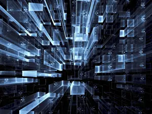 Virtual Reality Concept Image Drucke: Dark blue technology background
