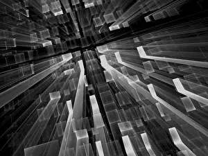 Virtual Reality Concept Art Drucke: Dark blue technology background - abstract computer-generated image