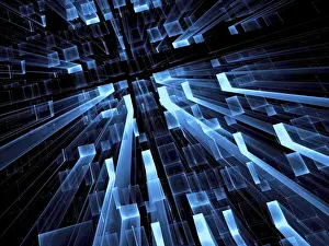 Abstract Computer Generated Image Drucke: Dark blue technology background - abstract computer-generated image