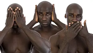 Digital Composing Art Drucke: Dark-skinned man, not wanting to see