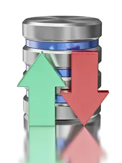Data Storage Icon Drucke: Database upload download concept
