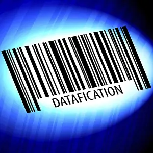 Plain Blue Background Image Drucke: Datafication, barcode with blue Background