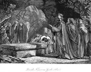 Historical Bible Images Drucke: David's mourning at the grave of Abner
