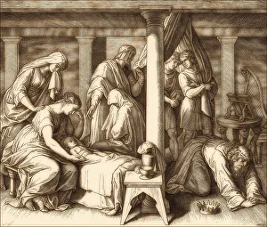 Biblical Depiction Drucke: The death of Bathsheba's first child with David