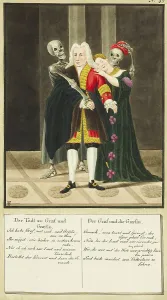 Historic Woodcut Art Drucke: Death Comes to Count and Countess