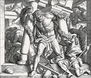 Old Testament Scripture Drucke: Death of Samson, Old Testament