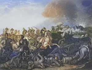 Waterloo Battlefield Scene Drucke: The decisive attack of the Life Guards at the Battle of Waterloo