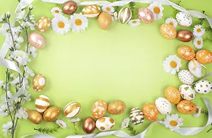 Easter Eggs Drucke: Decorated Easter eggs with place for text
