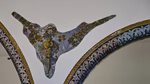 Oldest Synagogue In Greece Drucke: Decorative artwork with floral patterns on a synagogue wall