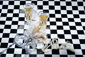 Empty Studio Environment Photos Drucke: Decorative elements on a checkered studio background