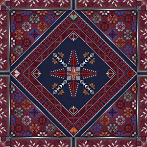 Traditional Tatreez Embroidery Drucke: Decorative Palestinian seamless pattern in colors