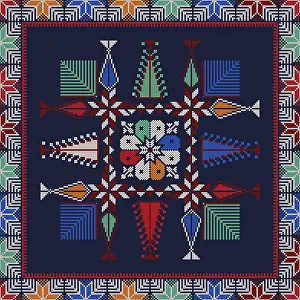 Traditional Tatreez Embroidery Drucke: Decorative Palestinian seamless pattern in colors