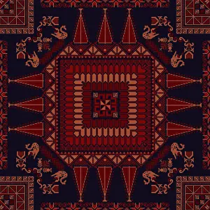 Traditional Tatreez Embroidery Drucke: Decorative Palestinian seamless pattern in colors