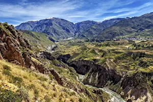 Mountainous Agricultural Land Drucke: Deep gorge with river and terraced fields in the mountains