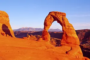 Panoramic View Of Canyon Drucke: Delicate Arch and the La Sal Range