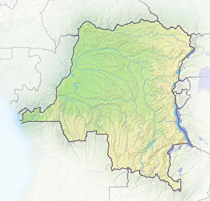 Drucke von Demokratische Republik Kongo, Schattendachreliefkarte Republik Kongo Drucke: Demokratische Republik Kongo