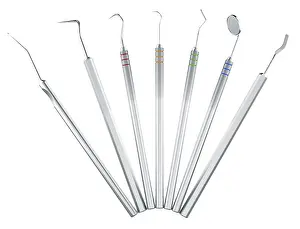 White Background Medical Equipment Drucke: Dental instruments set with mirror