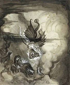 Deserted Landscape Artwork Drucke: Descent into Hell, Devil and Monsters