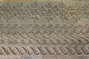 Drucke von Detaillierte Aufnahmen der Reliefs im Angkor-Wat-Tempel, Kambodscha Fotorealistische Kunstwerke Drucke: Detaillierte Aufnahmen der Reliefs im Angkor Wat-Tempel.