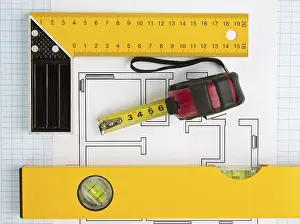 Measuring Tape Image Drucke: Development drawings and tools on graph paper
