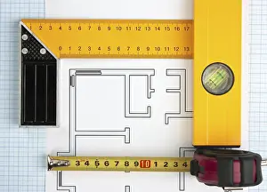Measuring Tape Image Drucke: Development drawings and tools on graph paper
