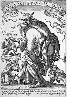 Christianity Faith Representation Drucke: The devil eats priests and shits lansquenets or mercenaries