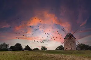 Central Europe Evening Sky Drucke: Devil's Mill Windmill Warnstedt Thale at sunset Devil's Mill Windmill Warnstedt Thale at sunset