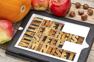 Vintage Letterpress Typography Drucke: Diet, sleep, exercise