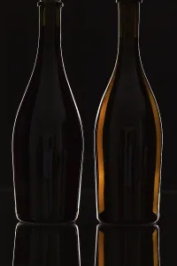 Sparkling Wine Bottle Drucke: Two different bottles of wine on the black background