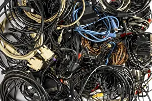 Colorful Cables Drucke: Different cables in different colours in a pile