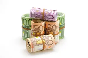 European Money Drucke: Different Euro banknotes in rolls