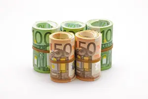 Symbolic Euro Image Drucke: Different Euro banknotes in rolls