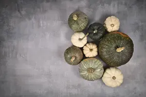 Vegetarian Dish Ideas Drucke: Different green and white pumpkins