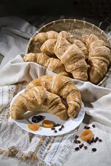 Appetizing Food Still Life Drucke: Different kinds of bread and pastry on a canvas studio background