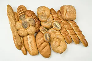 Flour Based Baked Goods Drucke: Different kinds of bread on a studio background