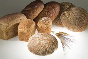 White Bread Photography Drucke: Different kinds of bread on a studio background