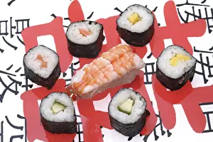 Fresh Sushi Ingredients Drucke: Different kinds of sushi